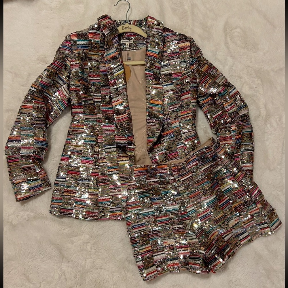 SEQUIN BLAZER & SHORTS SET🩷💚🩵🧡